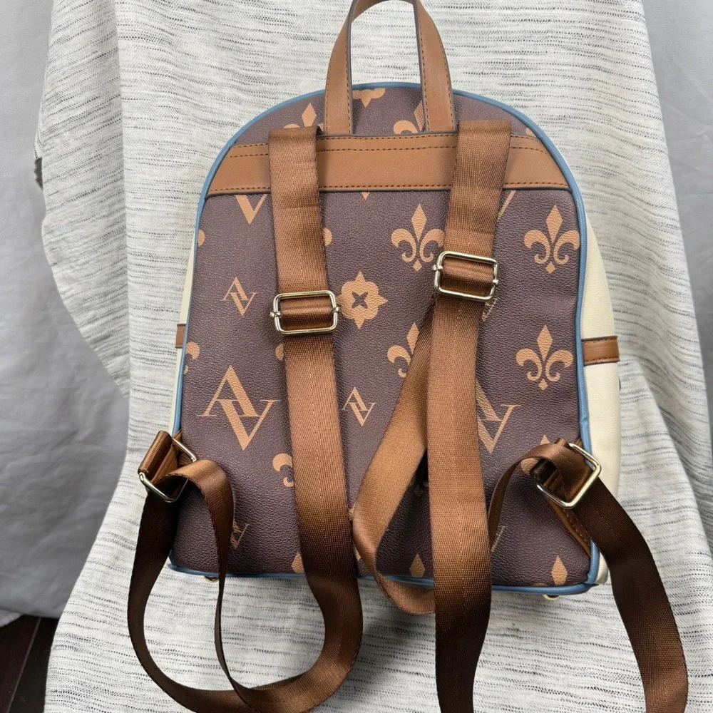 Adrienne Vittadini‎ Backpack Purse Brown White Zipper Chic Casual Travel Office